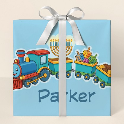 Personalized Hanukkah Train Adventure Wrapping Paper