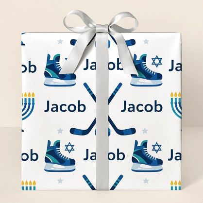 Personalized Hanukkah Hockey Wrapping Paper