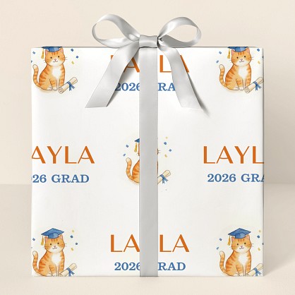 Personalized Watercolor Graduate Cat Wrapping Paper