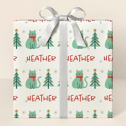 Personalized Christmas Cats & Trees Wrapping Paper