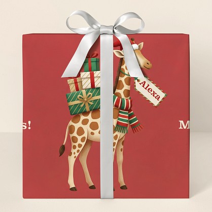 Personalized Christmas Giraffe Safari Wrapping Paper
