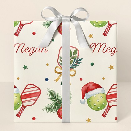 Personalized Christmas Pickleball Watercolor Wrapping Paper