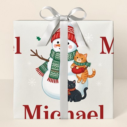 Personalized Christmas Snowman & Cats Wrapping Paper