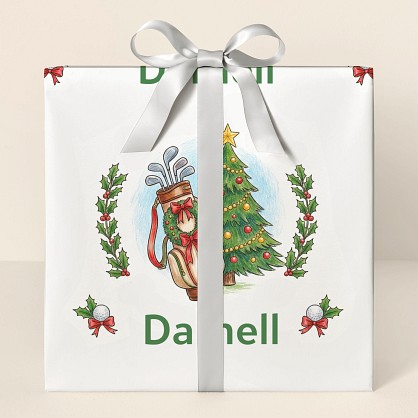 Personalized Christmas Golf Hand-Drawn Wrapping Paper