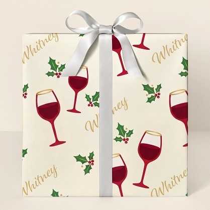 Wine & Holly Christmas Wrapping Paper