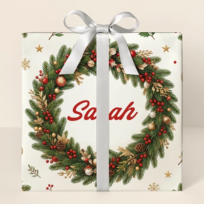 Personalized Christmas Wreath Holiday Wrapping Paper
