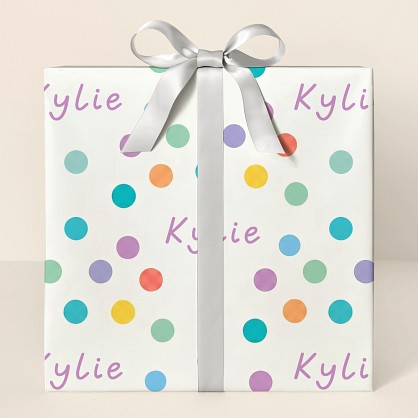 Personalized Rainbow Polka Dot Birthday Wrapping Paper