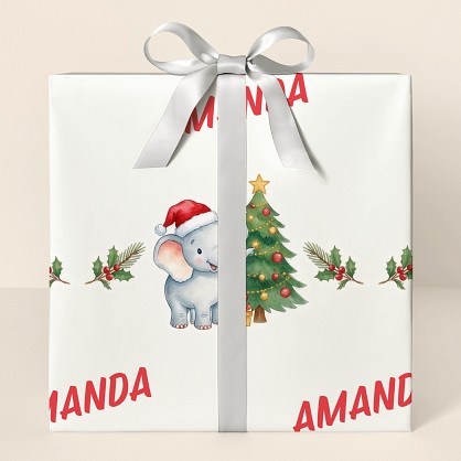 Personalized Safari Christmas Animals Watercolor Wrapping Paper
