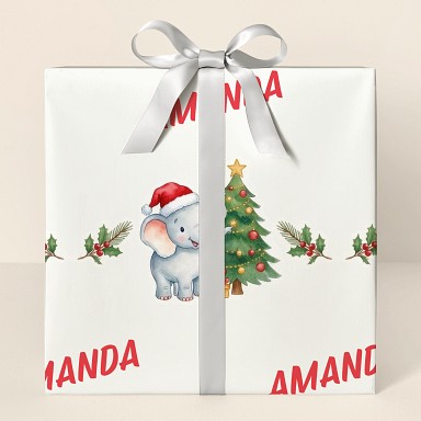 Personalized Safari Christmas Animals Watercolor Wrapping Paper