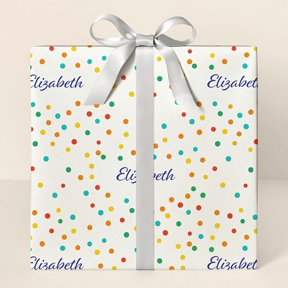 Personalized Rainbow Confetti Birthday Wrapping Paper