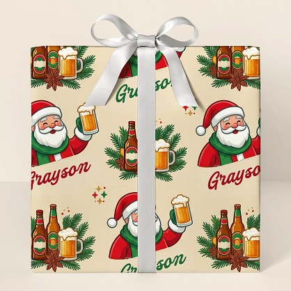 Personalized Santa Beer Christmas Wrapping Paper