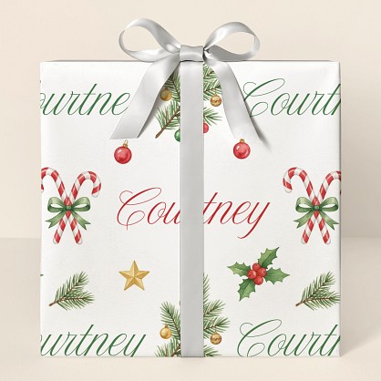 Personalized Watercolor Christmas Motifs Wrapping Paper