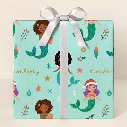 Personalized Christmas Mermaids Wrapping Paper