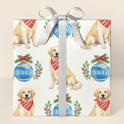 Personalized Golden Retriever Christmas Watercolor Wrapping Paper