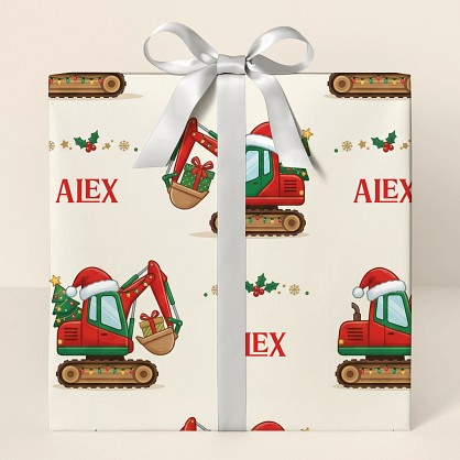 Personalized Christmas Construction Trucks Wrapping Paper
