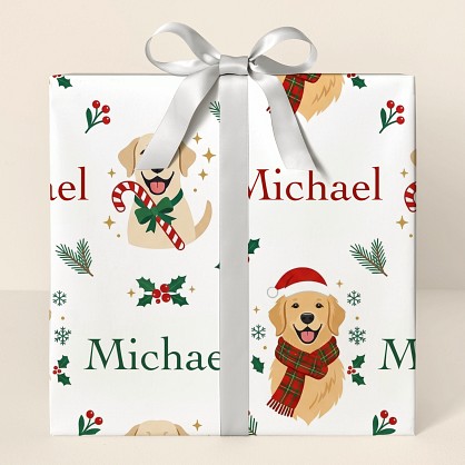 Personalized Christmas Golden Retriever Holiday Dog Wrapping Paper