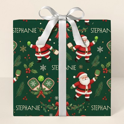Personalized Christmas Pickleball Santa Wrapping Paper