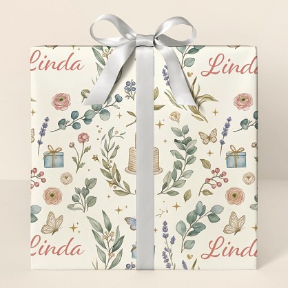 Personalized Floral Birthday Celebration Wrapping Paper