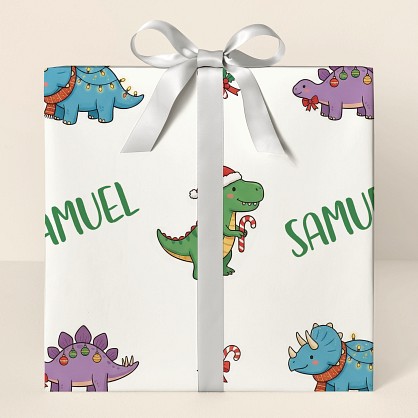 Personalized Christmas Dinosaur Kids Wrapping Paper