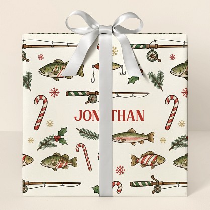 Personalized Christmas Fishing Theme Wrapping Paper
