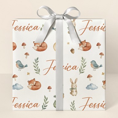 Personalized Woodland Animals Baby Shower Wrapping Paper