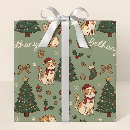 Personalized Christmas Cats Holiday Wrapping Paper