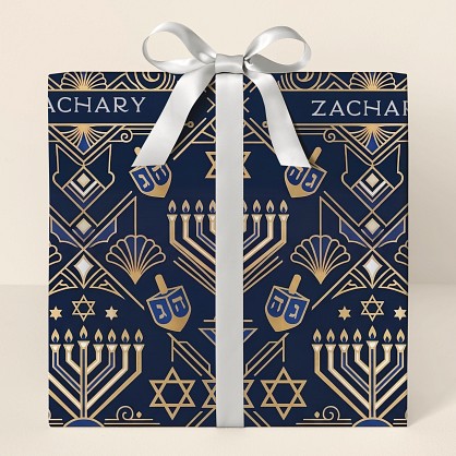 Personalized Art Deco Hanukkah Wrapping Paper