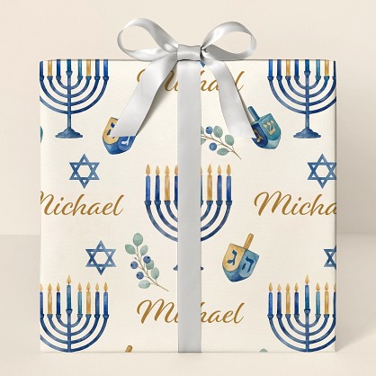 Personalized Watercolor Hanukkah Celebration Wrapping Paper