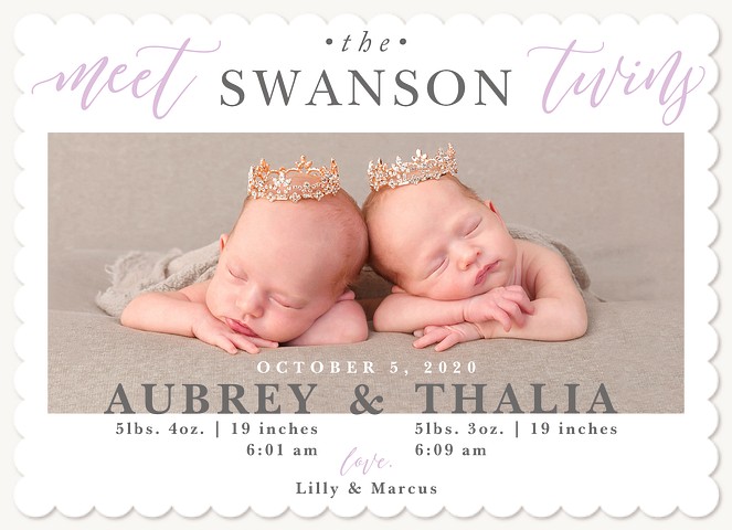 Lavender Lovelies Twin Birth Announcements