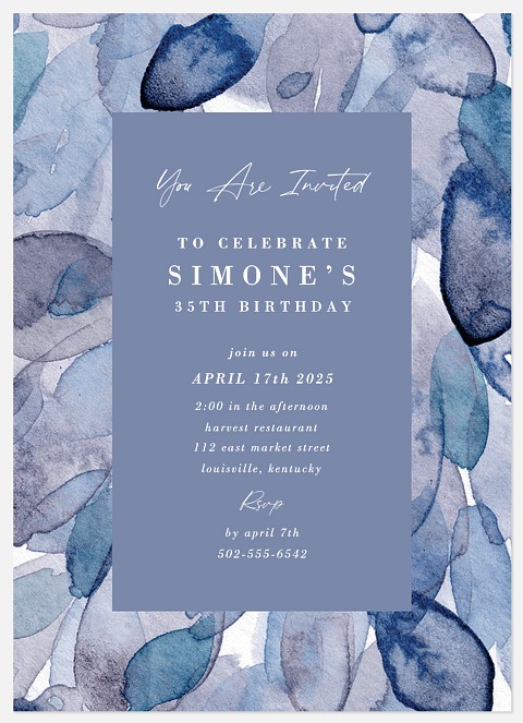 Indigo Watercolor Adult Birthday Invitations