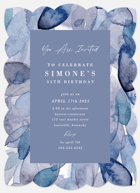 Indigo Watercolor Adult Birthday Invitations