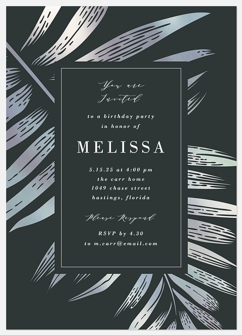 Silver Frond Adult Birthday Invitations