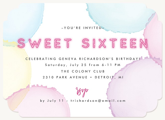 Sweet Neon Teen Birthday Invitations