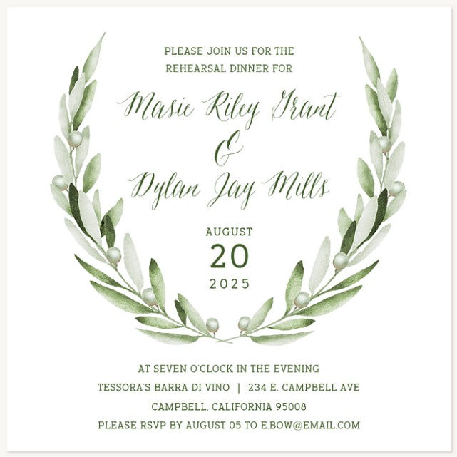 Olive Laurel Rehearsal Dinner Invitations