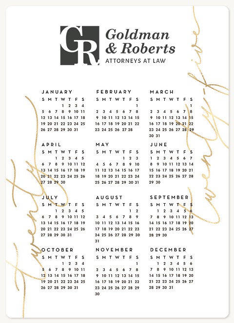 Golden Script Calendar Holiday & Christmas Magnet Cards