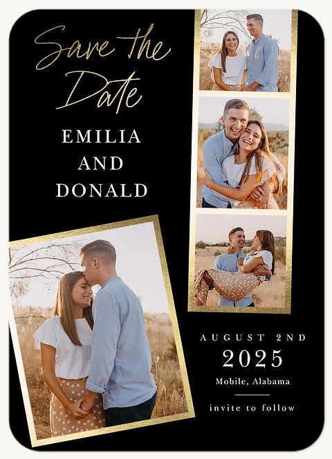 Golden Photo Strip Save the Date Cards