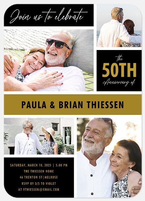 Golden Grid Anniversary Invitations