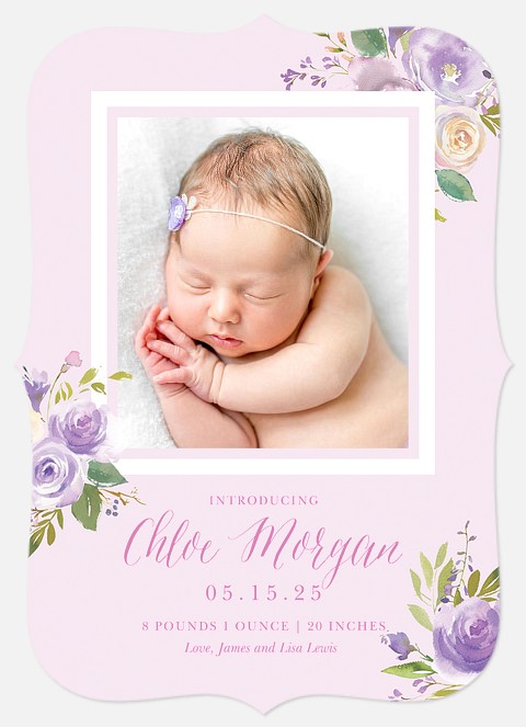 Lavender Floral Baby Girl Birth Announcements
