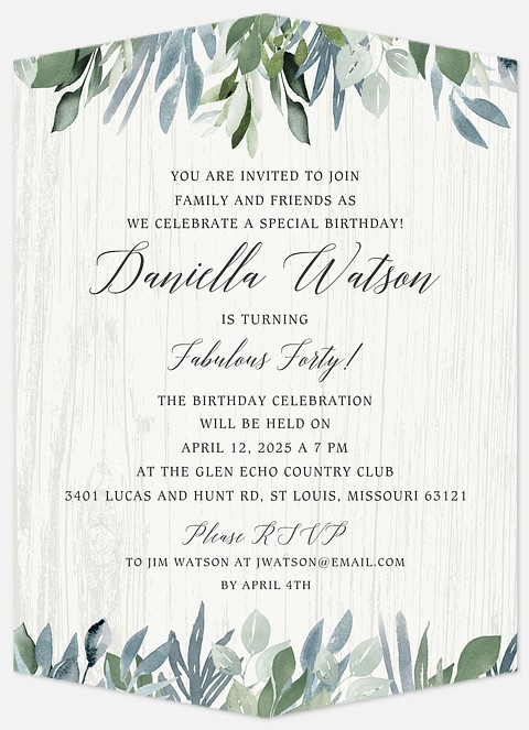 Country Greenery Adult Birthday Invitations