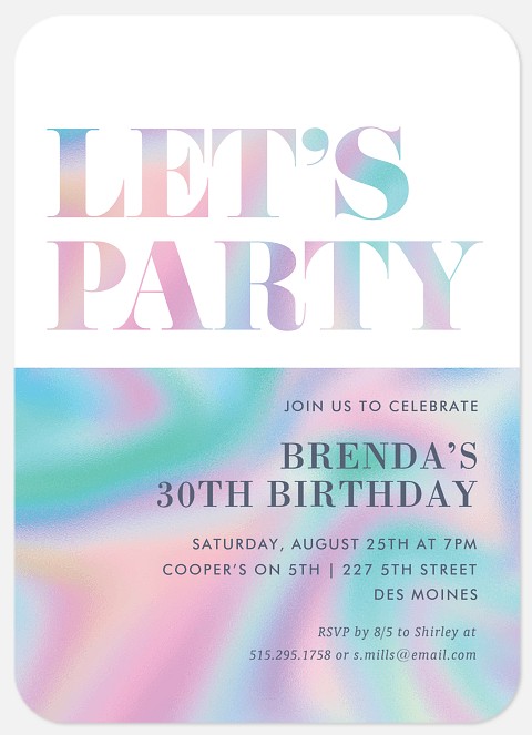 Holo Rainbow Adult Birthday Invitations