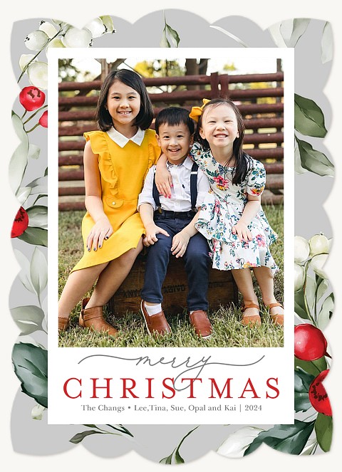 Grey Holly Personalized Holiday Cards