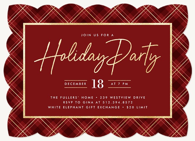 Crimson Plaid Holiday Party Invitations