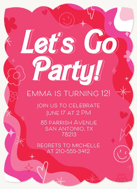 Pink Disco Party Kids Birthday Invitations
