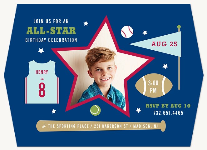 Star Athlete Kids Birthday Invitations