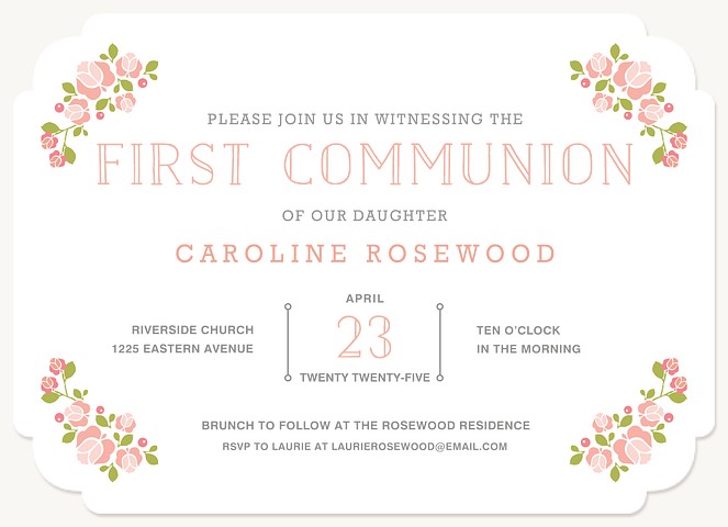Petite Roses First Communion Invitations