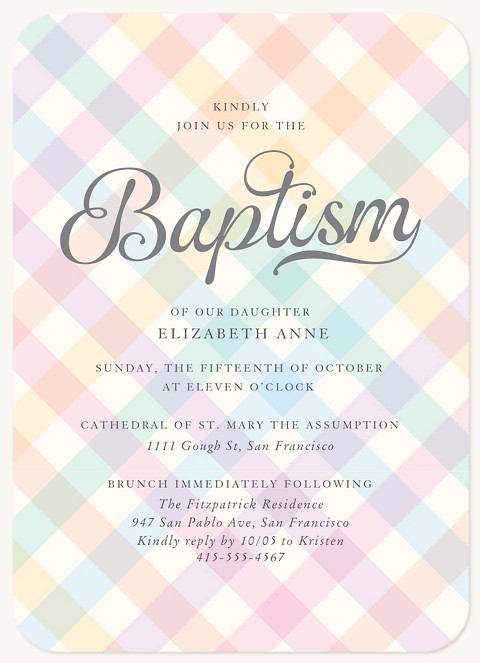 Pastel Gingham Baptisms & Christening Invitations