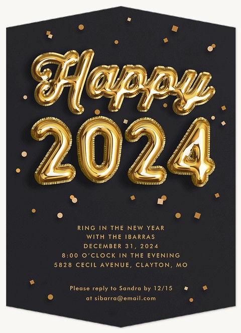 Gold Balloons Holiday Party Invitations