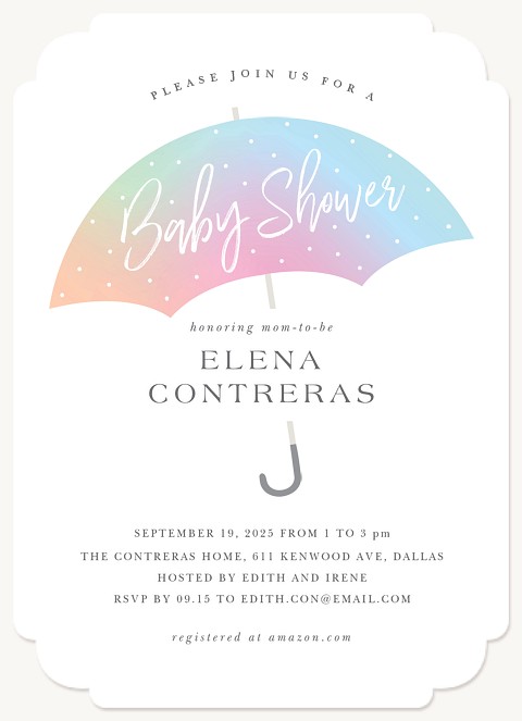 Rainbow Umbrella Baby Shower Invites