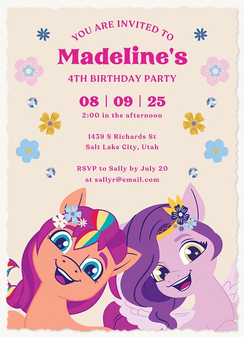 My Little Pony Colorful Flowers Kids Birthday Invitations