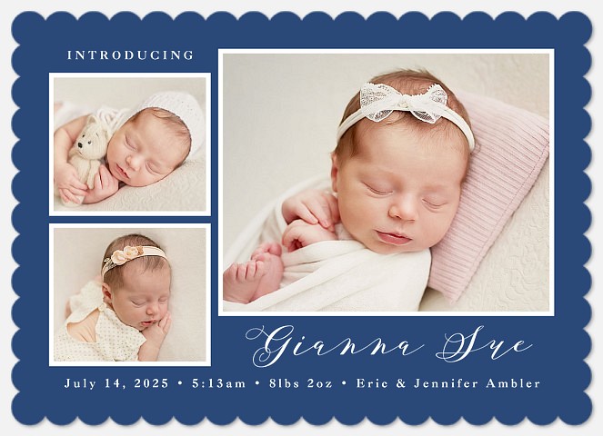 Calligraphic Trio Baby Birth Announcements